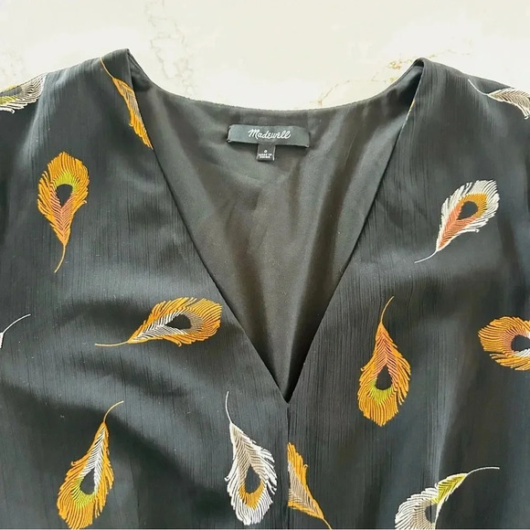 Madewell Black Poppy Wrap Long Sleeve Peacock Mini Dress - Picture 7 of 11